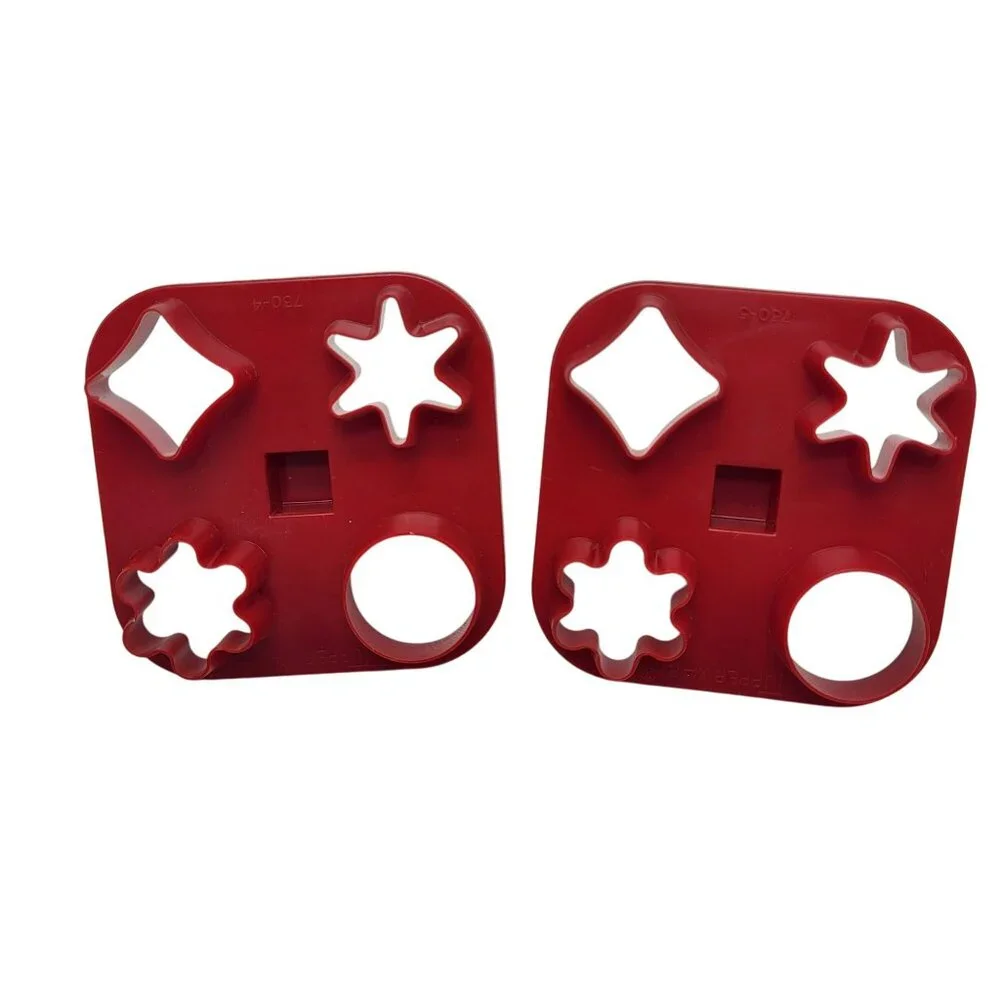 Vintage Tupperware Red Cookie Cutters Set Canape Garnish Mini Cookies Set of 2